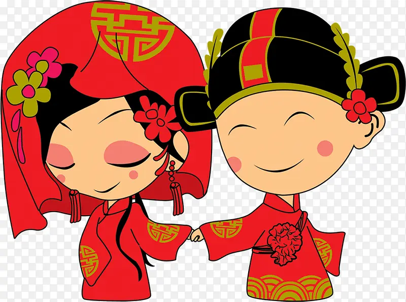 中国风新郎新娘卡通图