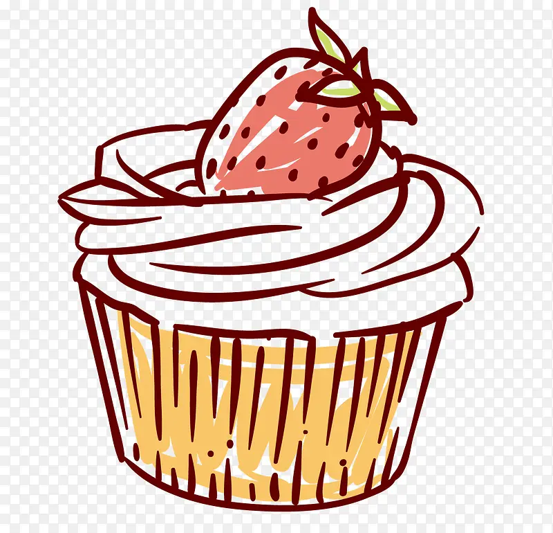 手绘奶油纸杯草莓水果蛋糕手绘蛋