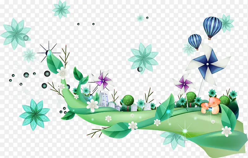卡通梦幻清新风车树叶树枝