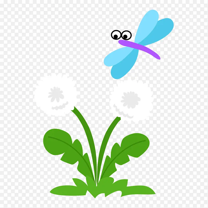卡通蜻蜓和植物矢量图