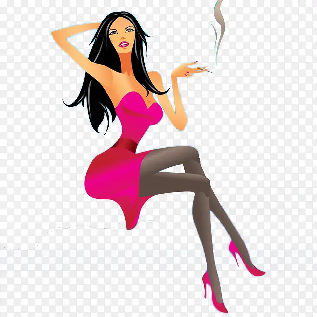 一位坐着的性感抽烟美女插画免抠