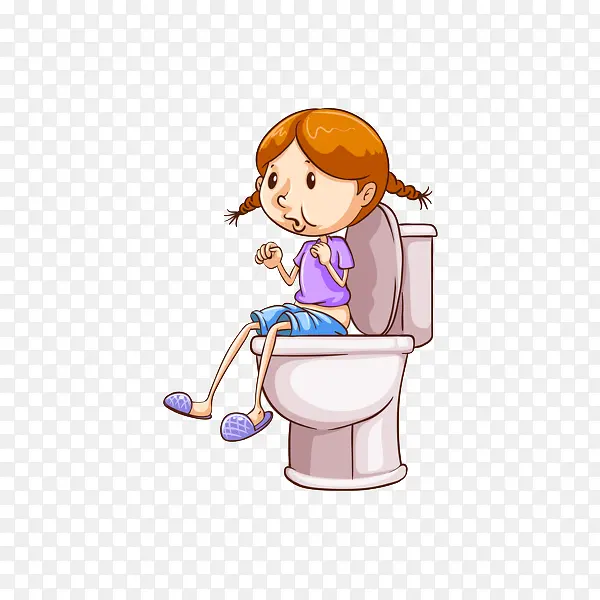卡通可爱蹲着上厕所的女孩