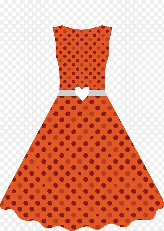 橘色波点连衣裙
