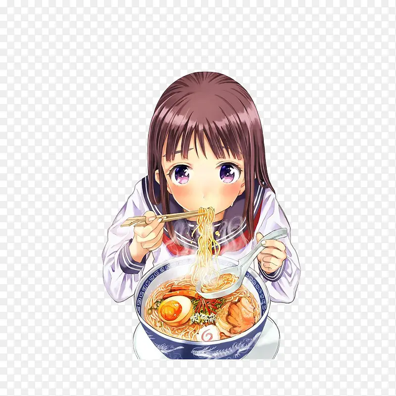 吃面的动漫女孩PNG图片素材下载_图片编号7831545-PNG素材网