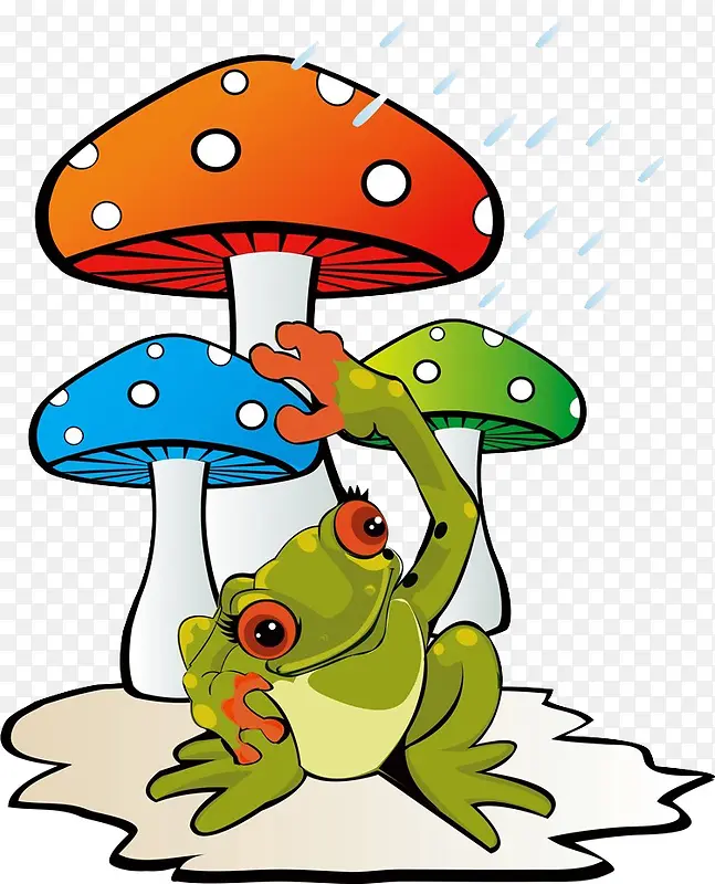 下雨了青蛙打蘑菇伞