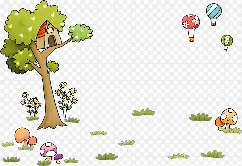 卡通小树上的小房子