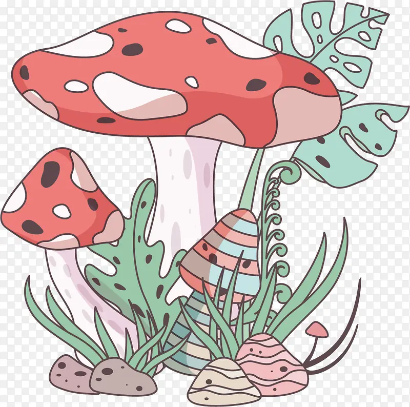 红色春季卡通蘑菇