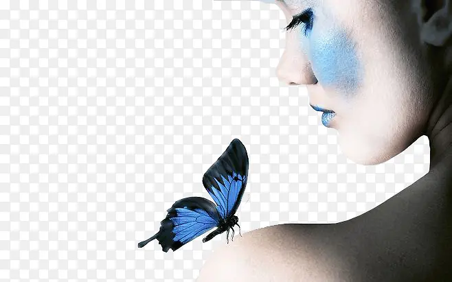 美妆模特与蓝色蝴蝶