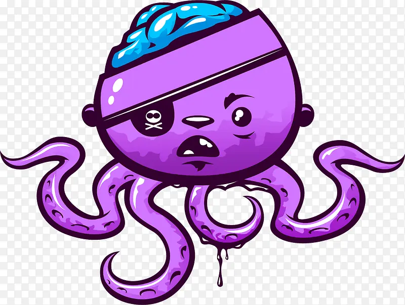 卡通手绘紫色章鱼