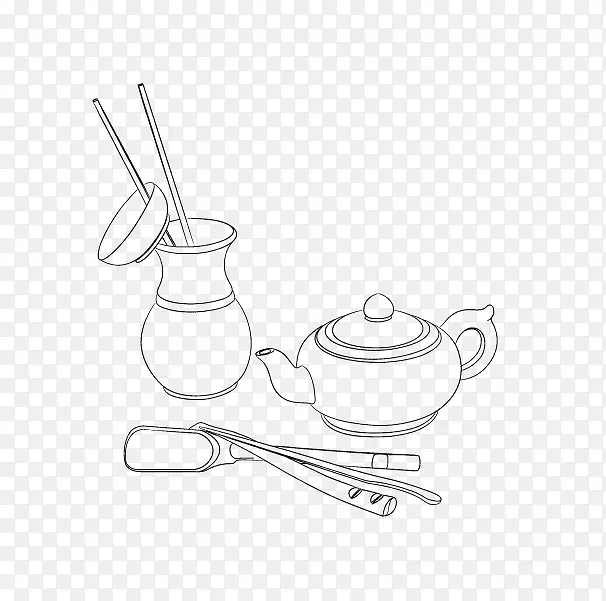 茶具三件套、茶壶手绘素材