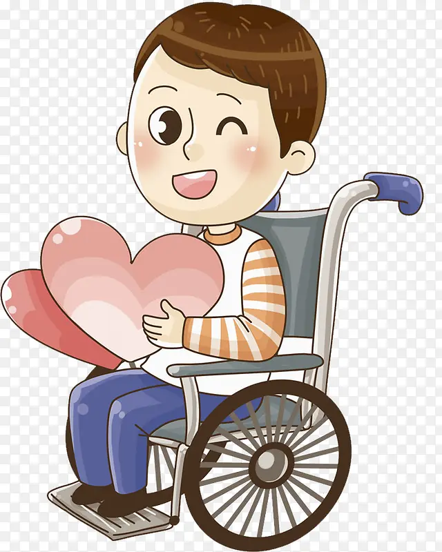 卡通坐在轮椅上的男孩