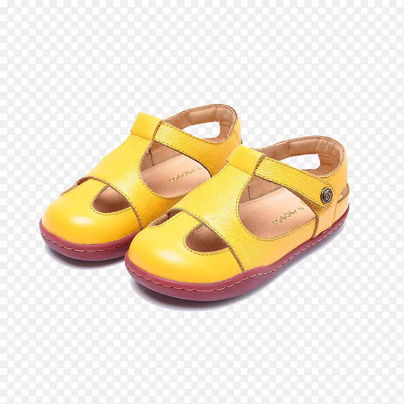 黄色真皮儿童凉鞋