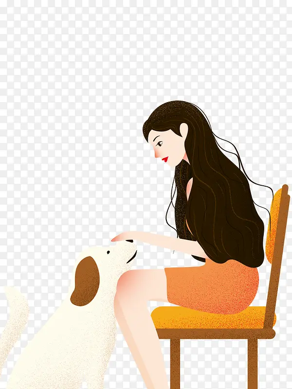 免抠卡通手绘坐在椅子上和狗狗玩