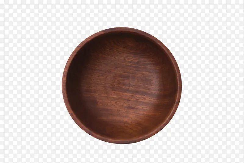 深棕色容器木制碗俯视图实物