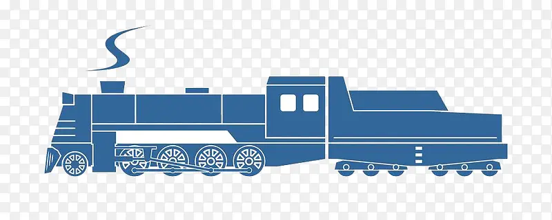 扁平蓝色蒸汽式老火车