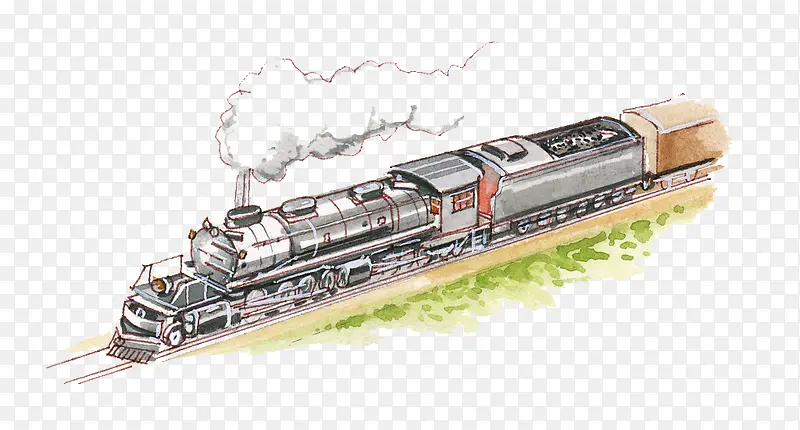 漫画风格手绘插图老式火车
