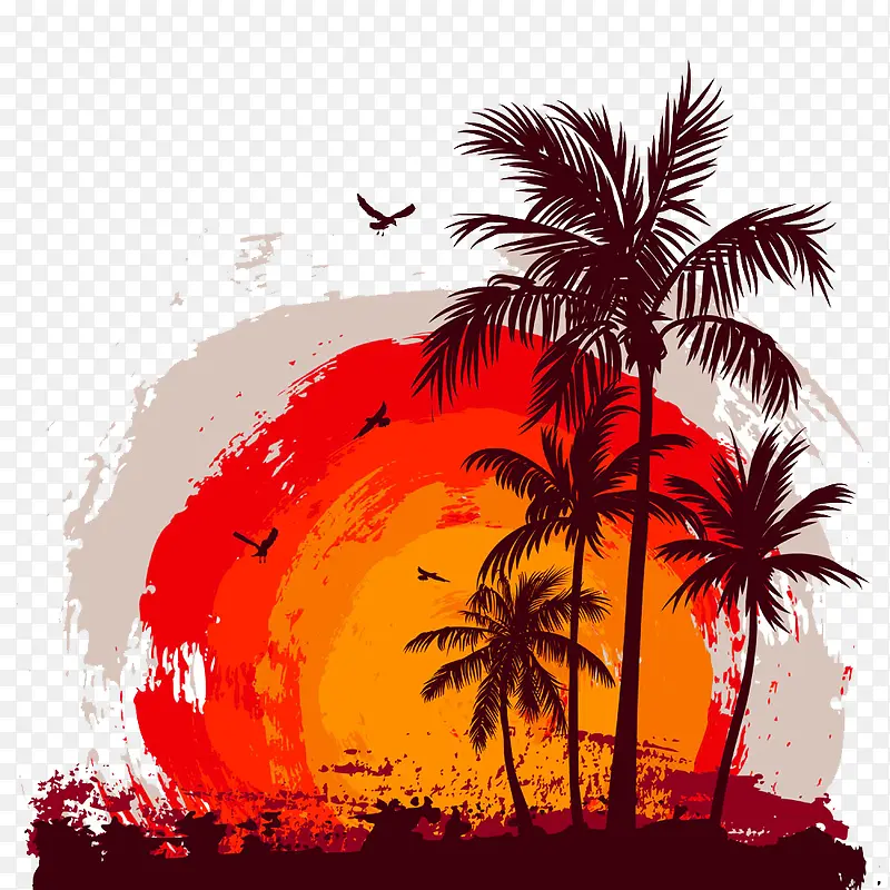 夕阳椰树图片素材