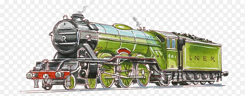 彩铅手绘蒸汽式运输火车