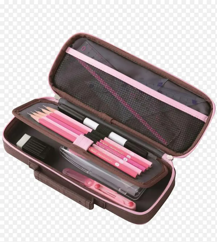 打开的粉红色笔袋
