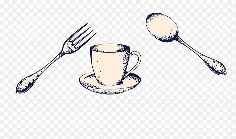 手绘卡通插图西餐餐具茶杯