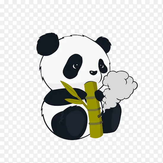 熊猫吃竹子卡通手绘免抠图