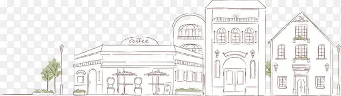 手绘场景效果大街上的咖啡店