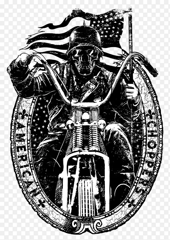 卡通手绘骑摩托车的骷髅