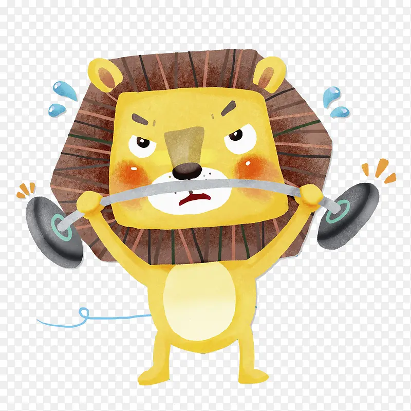 卡通举重的狮子免抠图