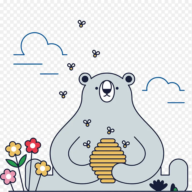 卡通小熊装饰矢量简笔画