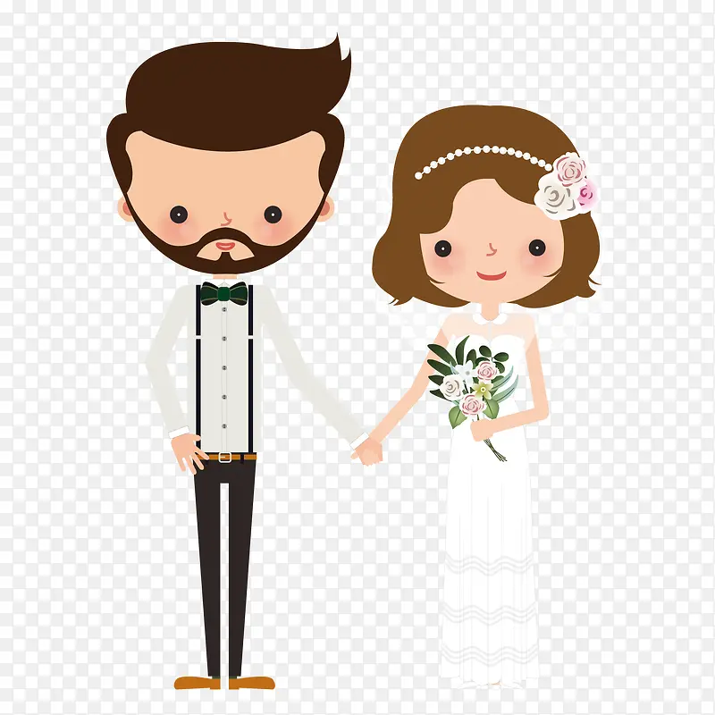 卡通结婚的新人矢量图