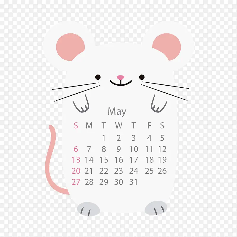白色老鼠2018年五月动物日历