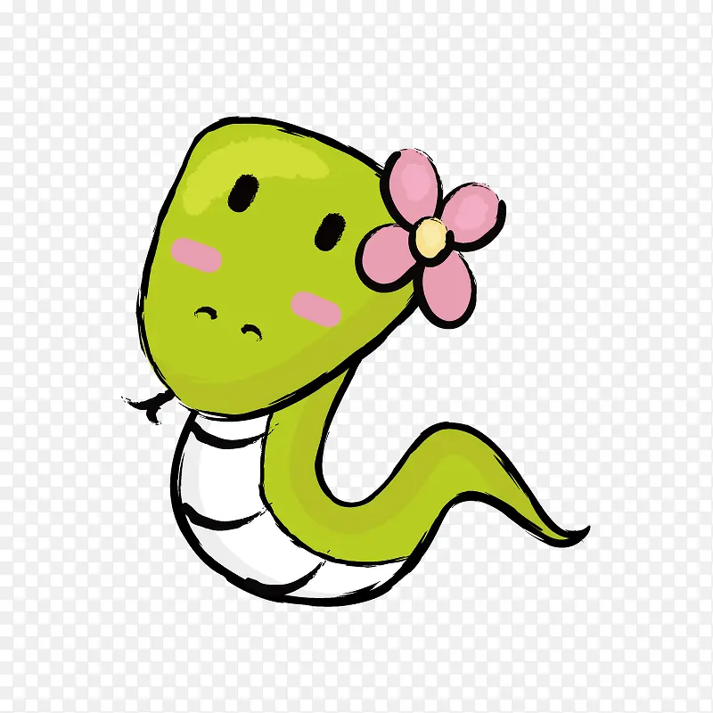 绿色戴花的卡通小蛇