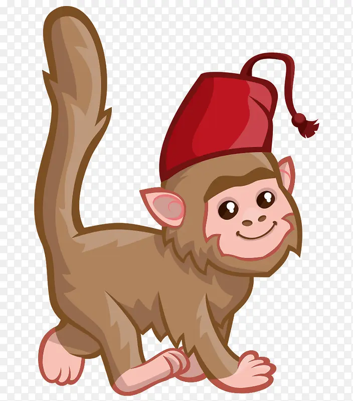 卡通手绘戴帽子可爱猴子