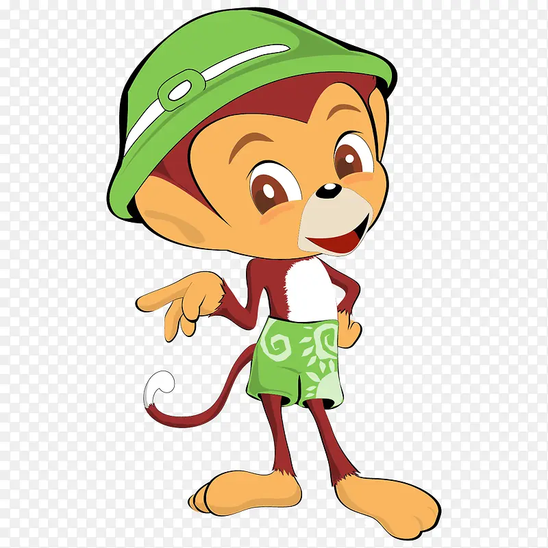 卡通戴绿帽子的动物可爱小猴子
