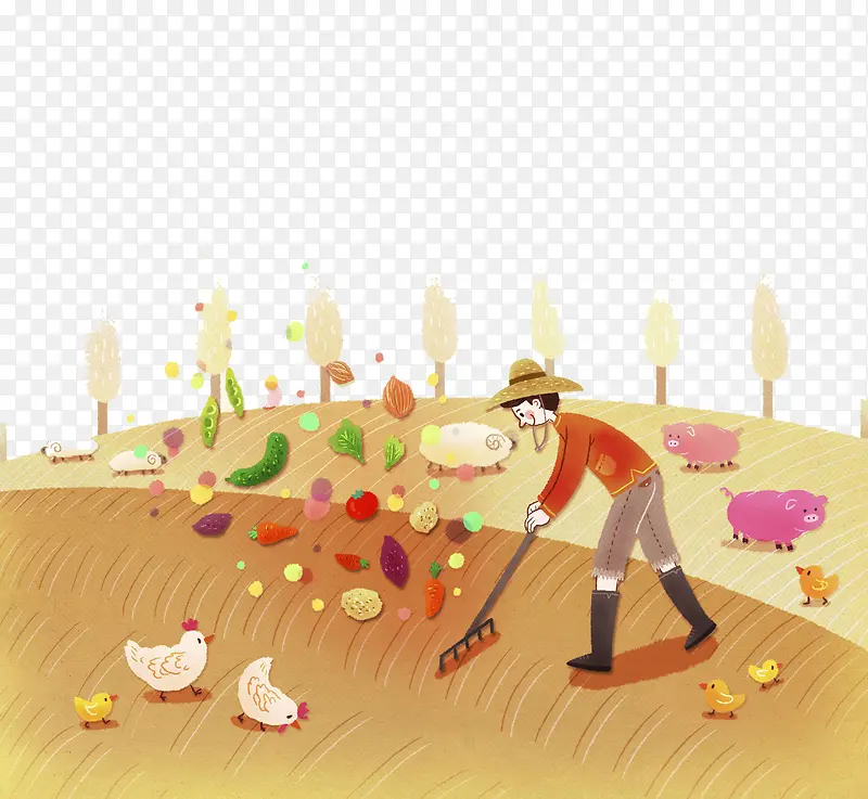卡通农民家庭清扫免抠