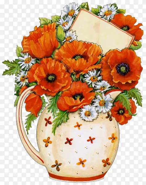 彩铅花瓶花朵图案