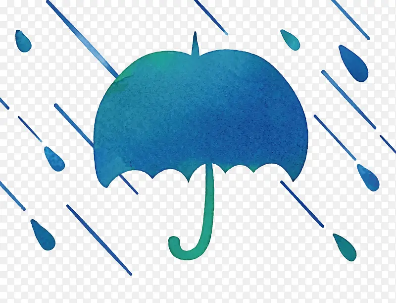 手绘蓝色雨伞矢量图
