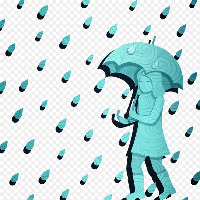下雨 卡通 打伞的女孩装饰图案