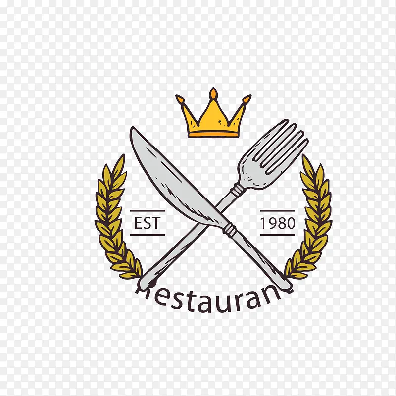灰黄色餐叉和餐刀餐馆标签