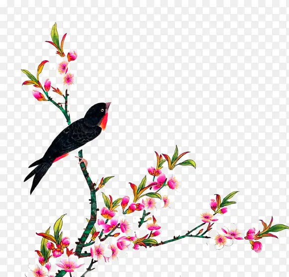 粉色中国风花枝燕子装饰图案