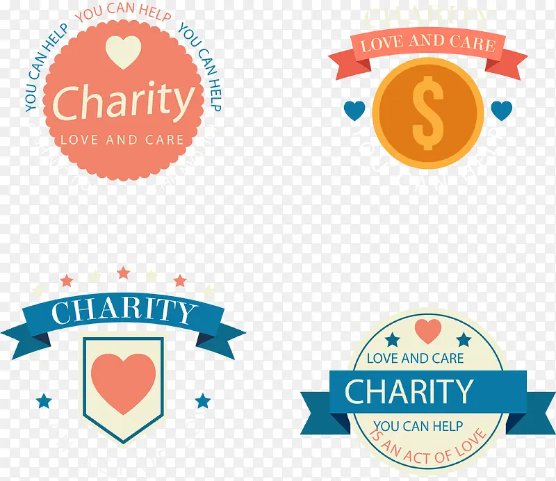 4款创意慈善标签矢量