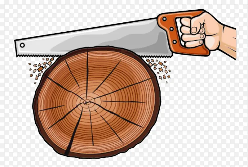 手绘伐木工具锯木头