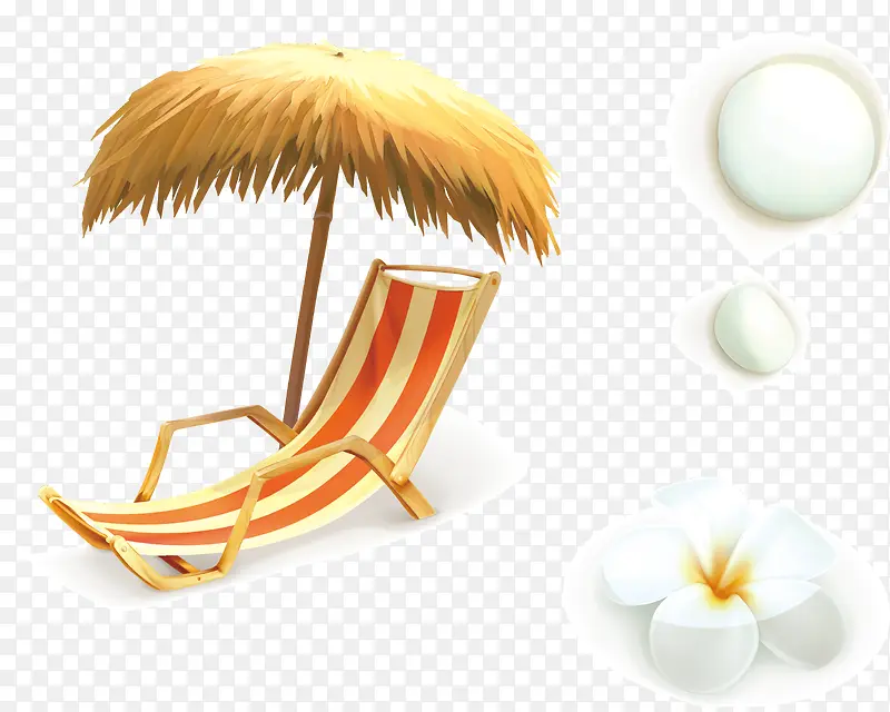 矢量手绘夏季沙滩旅游休闲躺椅草