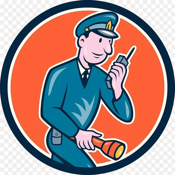 卡通圆形拿着对讲机和手电的保安PNG图片素材下载_图片编号7857358-PNG素材网