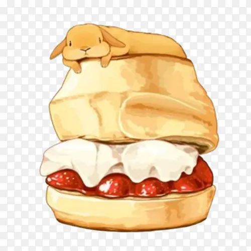 草莓奶油面包手绘画素材图片