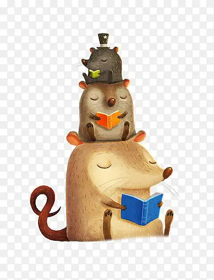 可爱手绘读书小老鼠