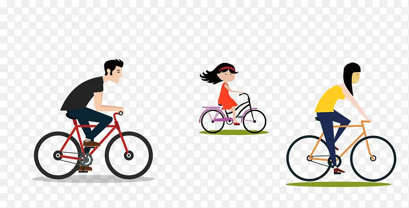 一家人开开心心骑自行车出行