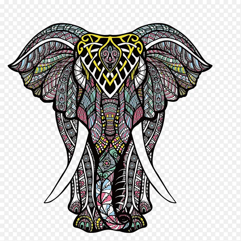 彩色花纹图案大象简图