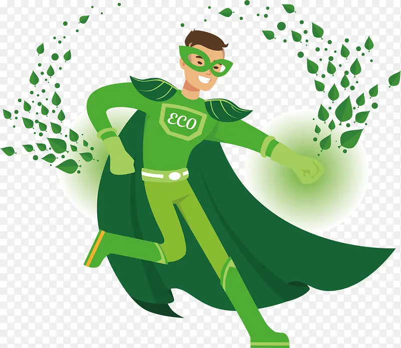 环保卡通手绘绿色超人设计素材