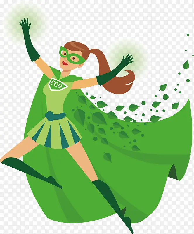 环保卡通手绘绿色长发超人设计素